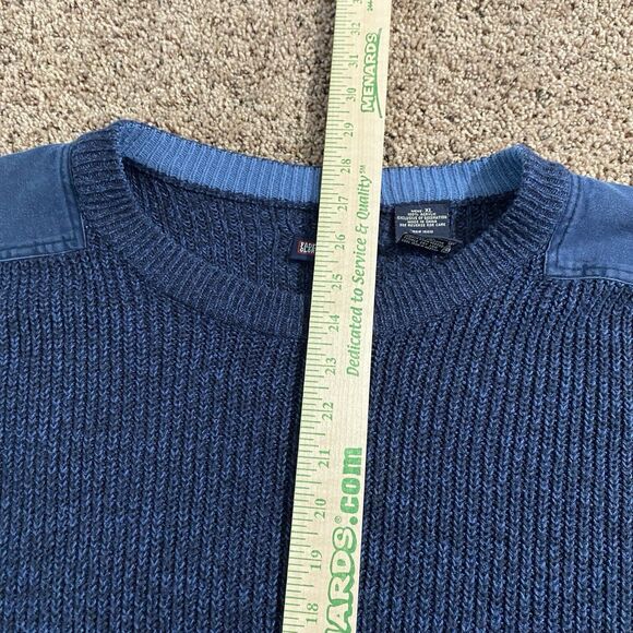 VTG Faded Glory Crewneck Sweater Men’s XL Pull Over Blue Denim Patch Shoulders - Picture 6 of 7